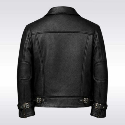Men's Black Leather Sherpa Biker Jacket