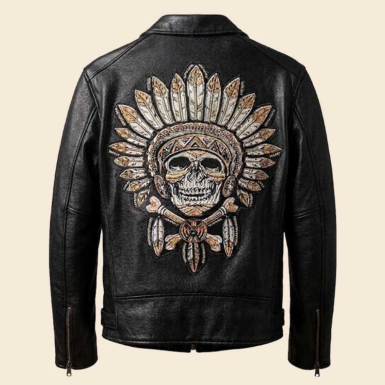 Black Leather Skull Biker Jacket Unisex