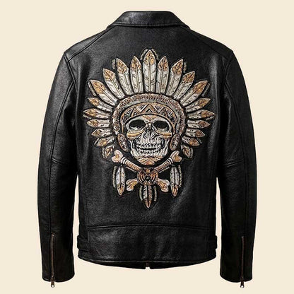 Black Leather Skull Biker Jacket Unisex