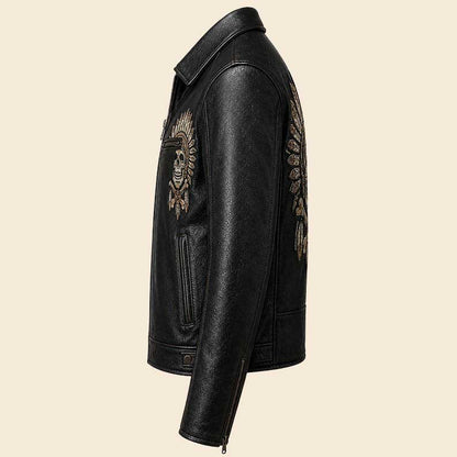 Black Leather Skull Biker Jacket Unisex