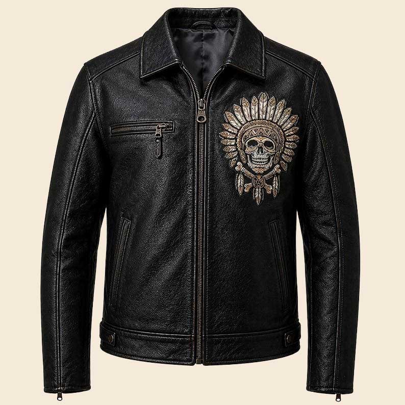 Black Leather Skull Biker Jacket Unisex