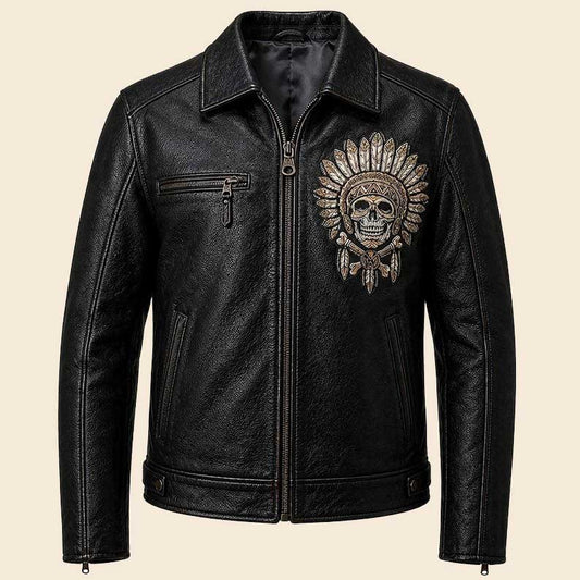 Black Leather Skull Biker Jacket Unisex