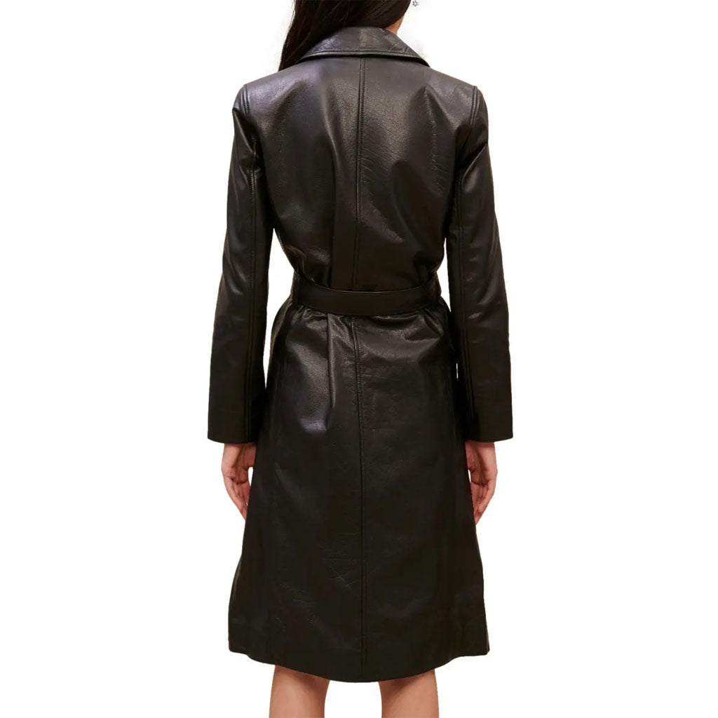 Classic Black Leather Trench Coat for Women