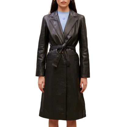 Women's Black Leather Trench Coat - Timeless Style