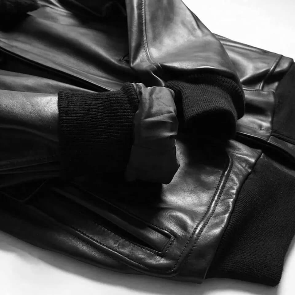 black mens shearling leather jacket