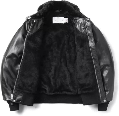 black mens shearling leather jacket