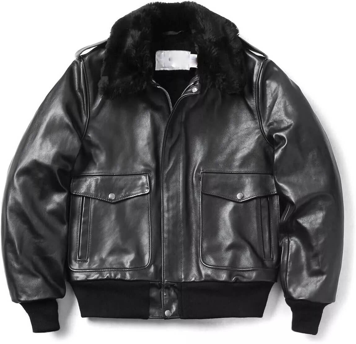 black mens shearling leather jacket