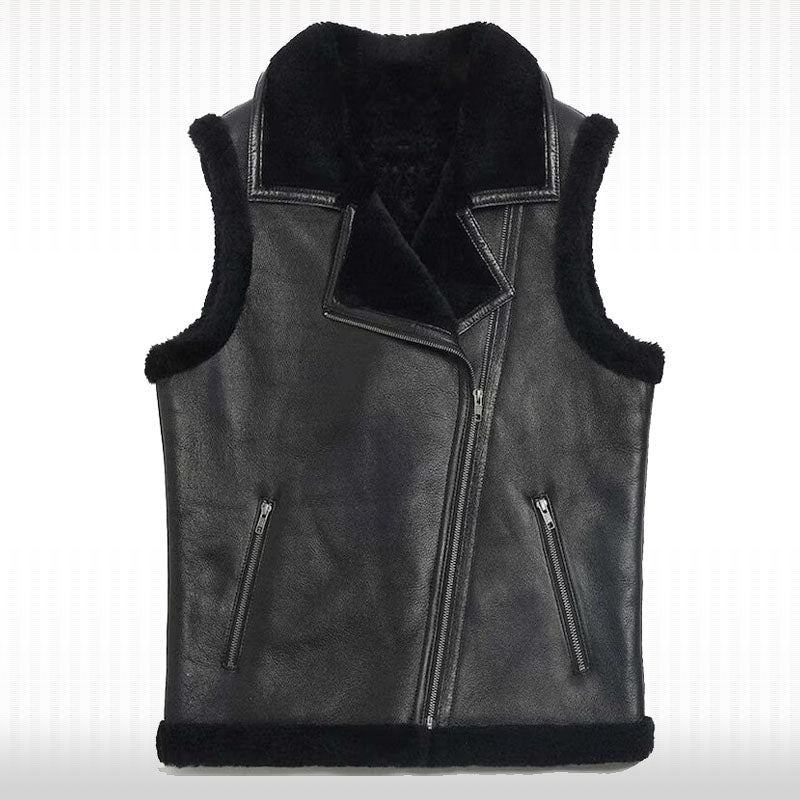 Black Men's Shearling Sheepskin Leather Vest