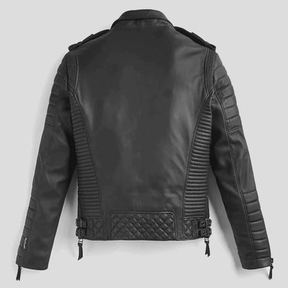Black Leather Motorcycle Riding Jacket For Men
