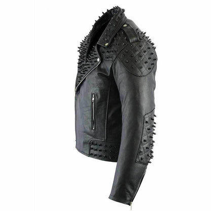 black punk studded biker leather jacket