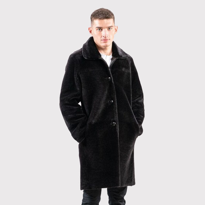 Black Reversible Sheepskin Coat for Men