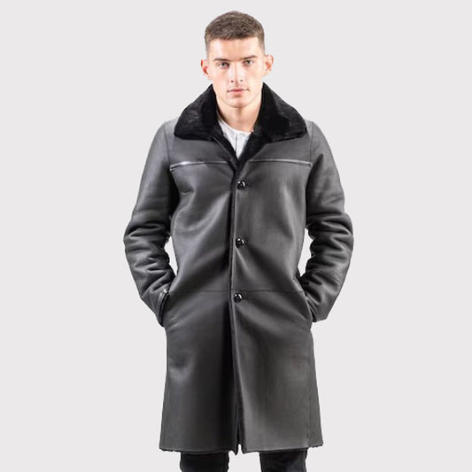 Versatile Black Reversible Sheepskin Coat for Men