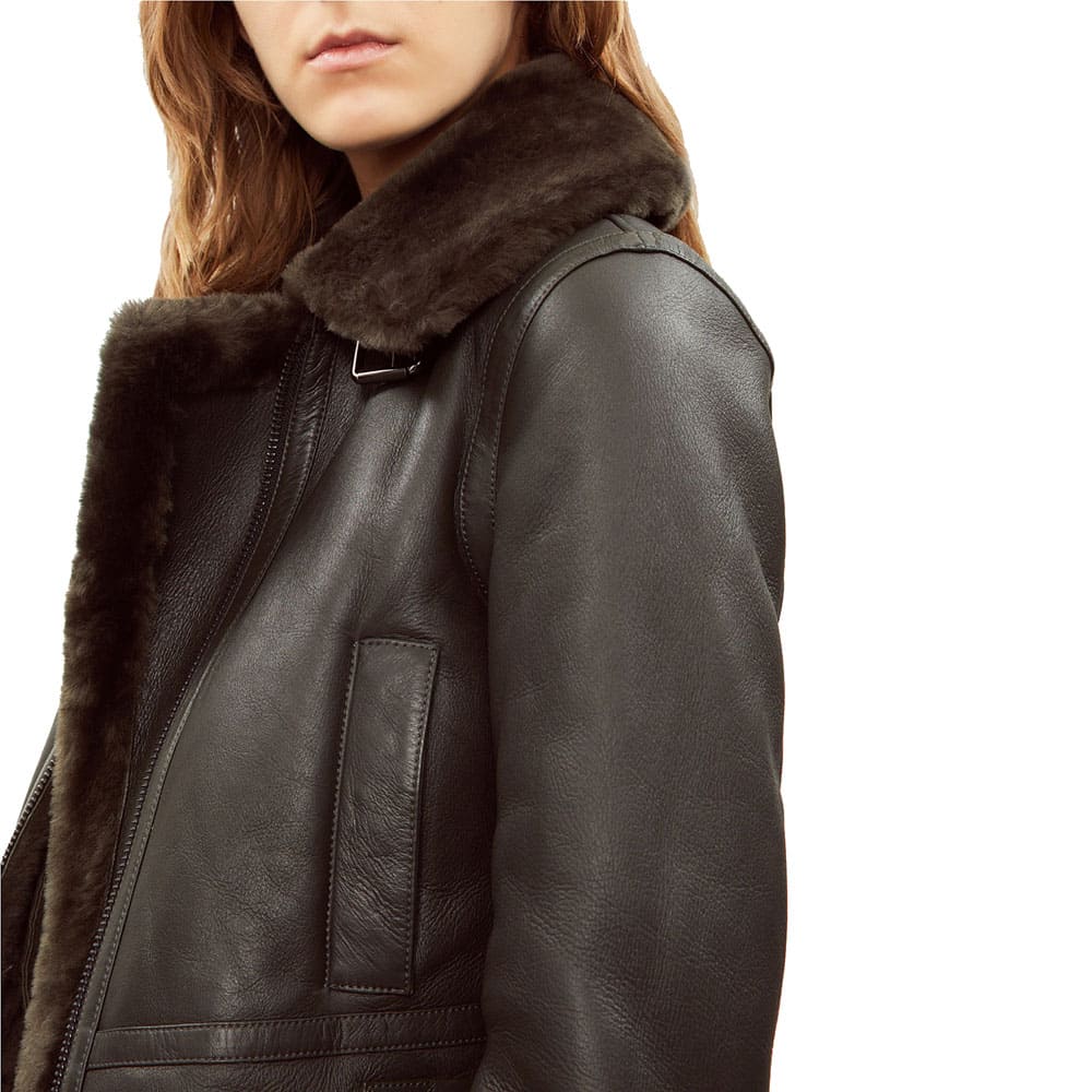 Women's Black Shearling Bomber Leather Jacket