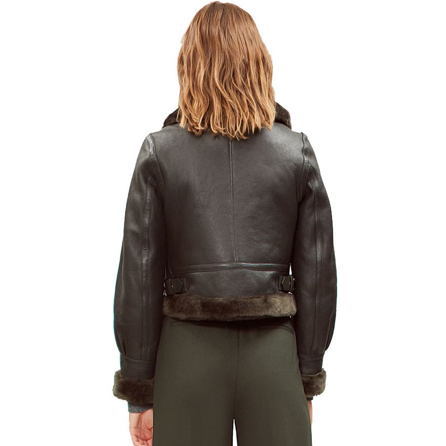Women's Black Shearling Bomber Leather Jacket