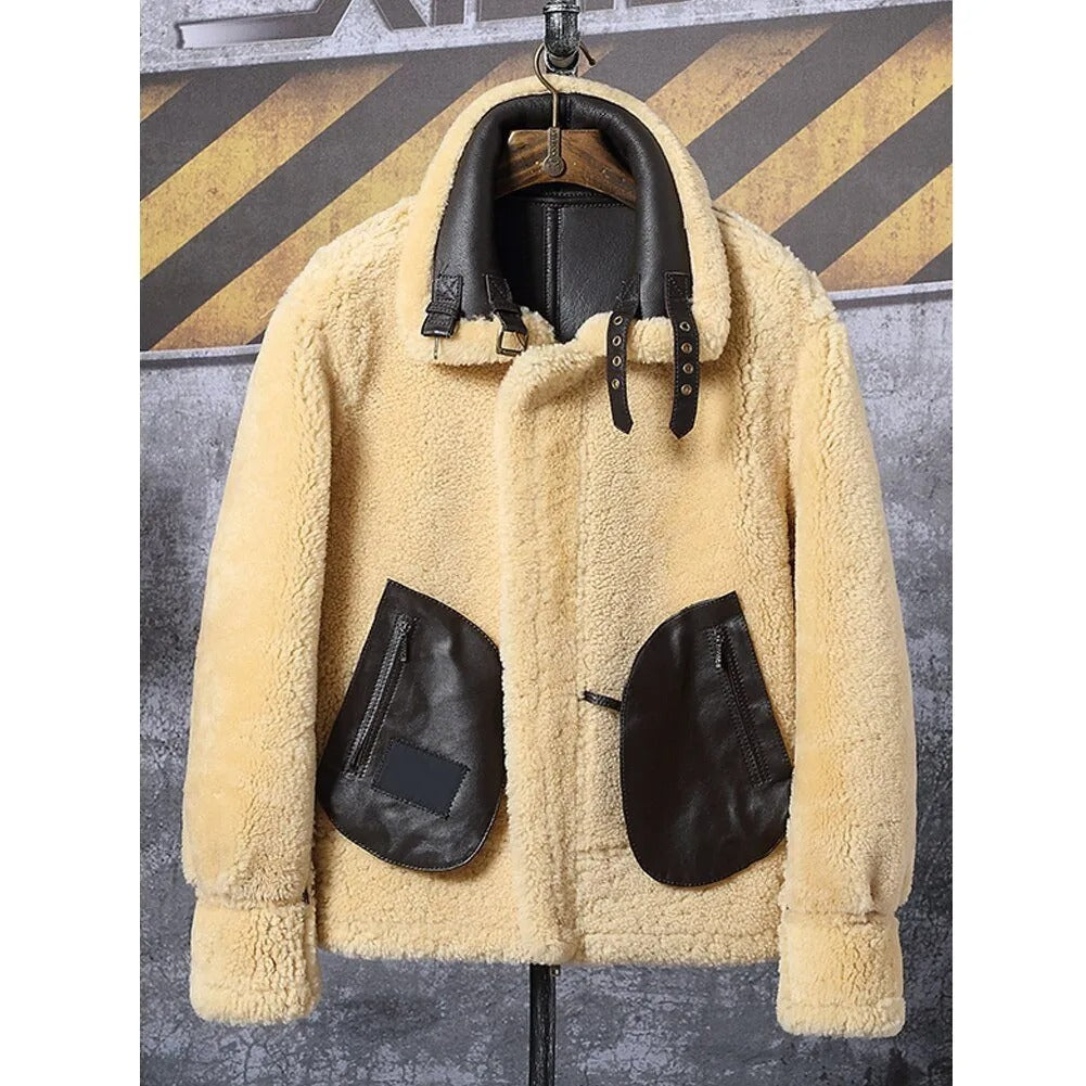 Black Sheepskin Shearling Jacket - B3 Airforce Flight Coat