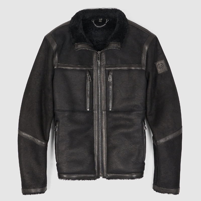 Black Tundra Shearling Motorcycle Jacket for Men