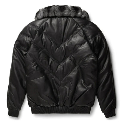 V-Bomber Leather Jacket For Men