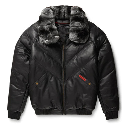 Black V-Bomber Leather Jacket