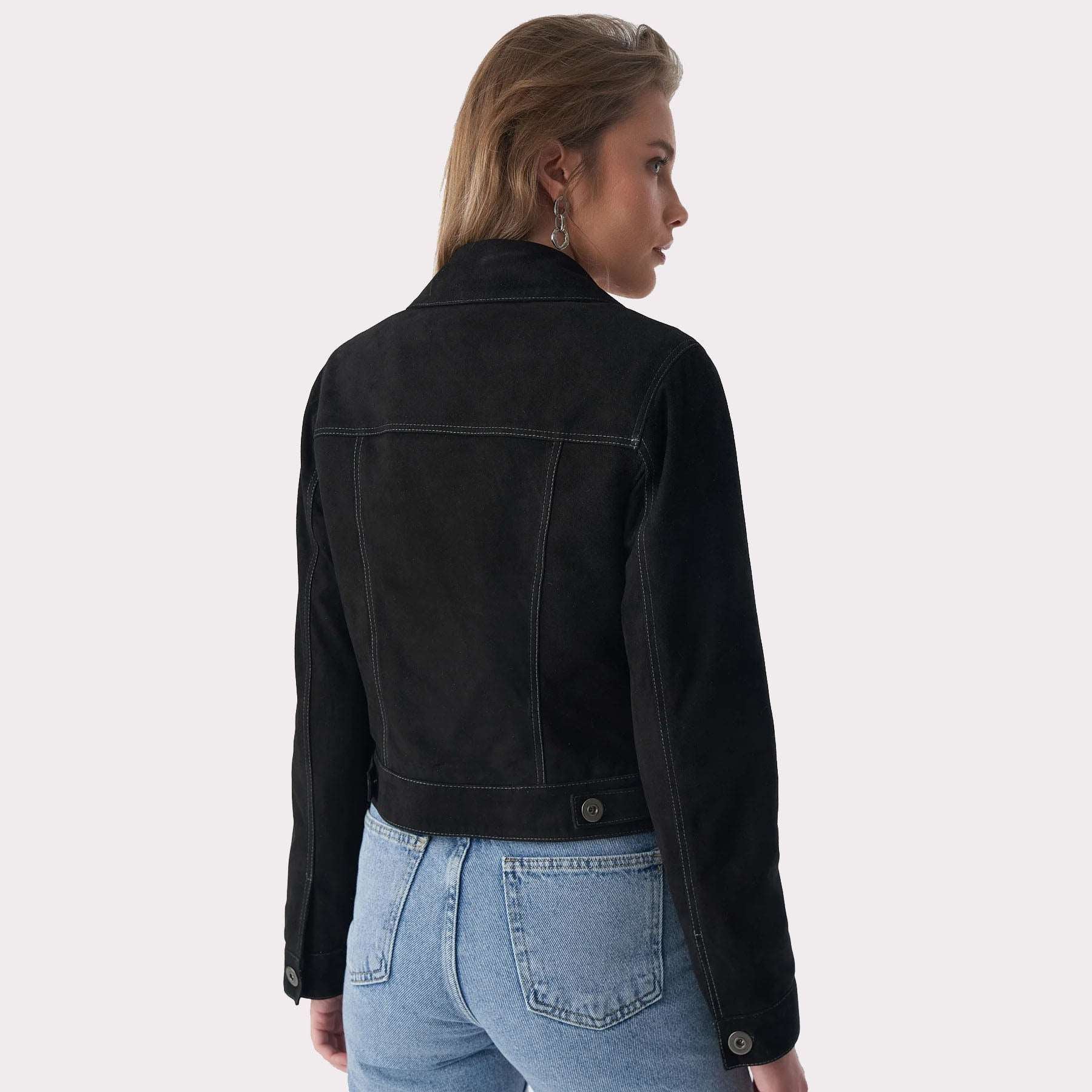 Black Women's Western Suede Leather Jacket