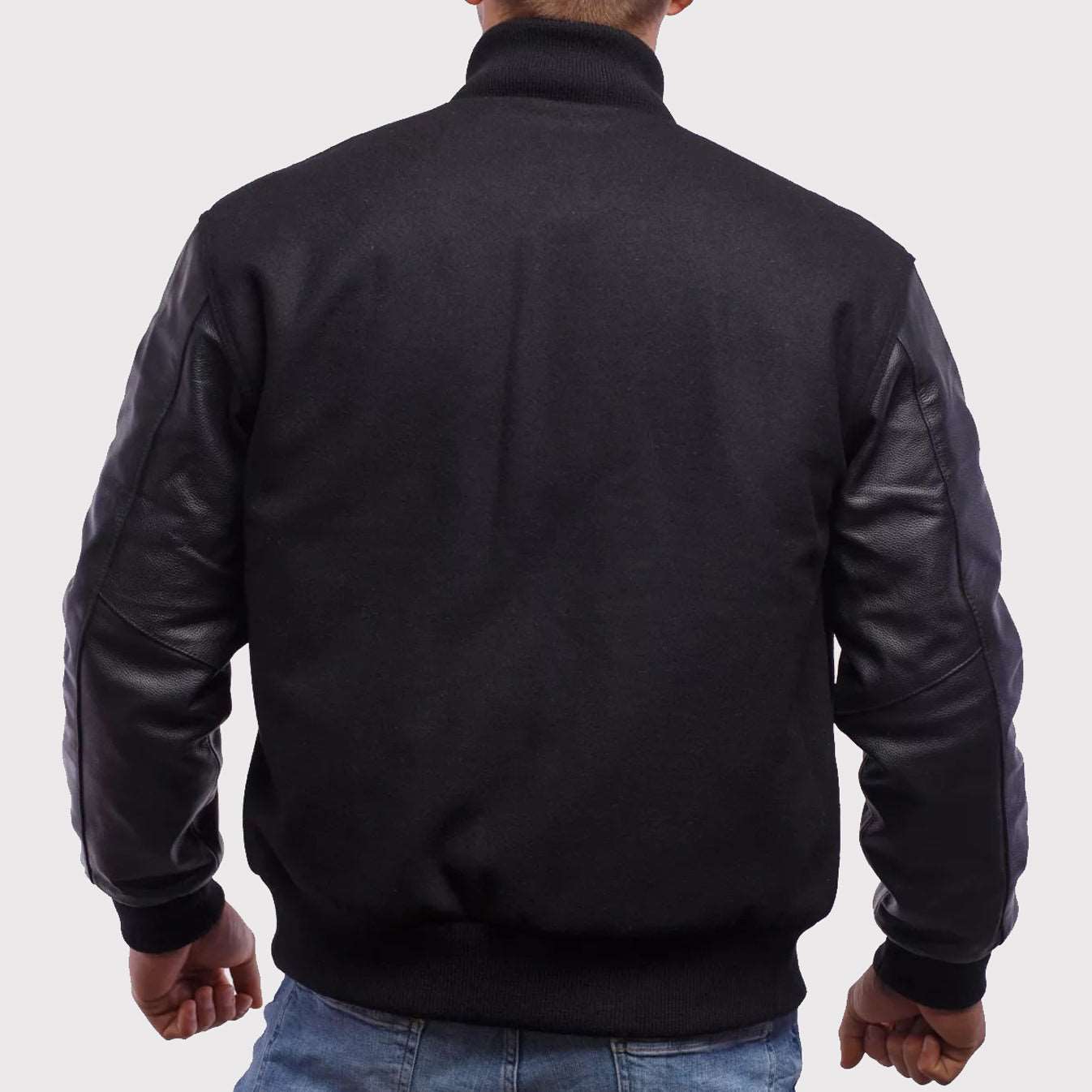 Classic Black Wool Body & Leather Sleeves Letterman Jacket