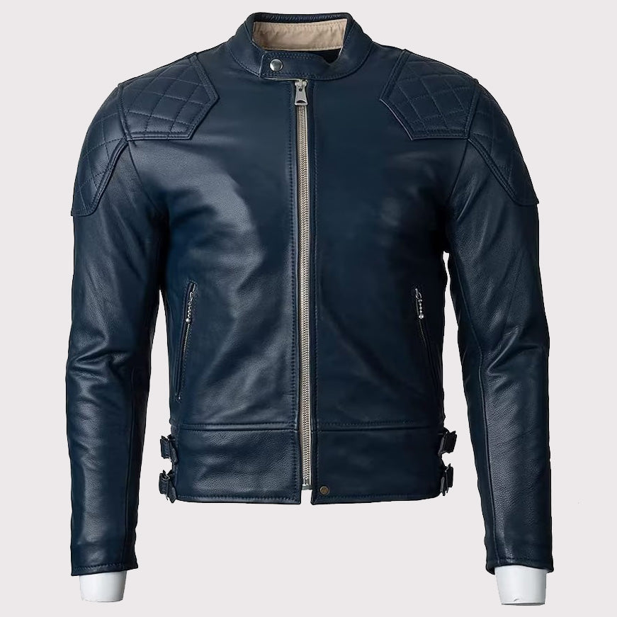 Gold Top Blue Motorcycle Leather Jacket