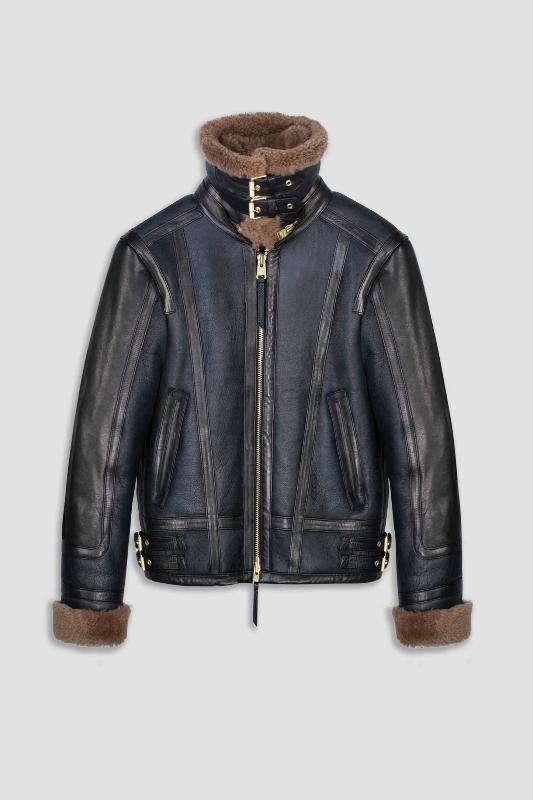 blue shearling leather jacket