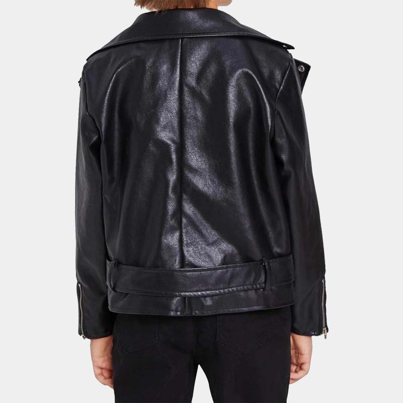Toddler Boy Black Real Lambskin Leather Biker Jacket With Satin Lining And Moto Style
