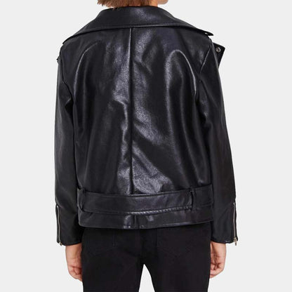Toddler Boy Black Real Lambskin Leather Biker Jacket With Satin Lining And Moto Style