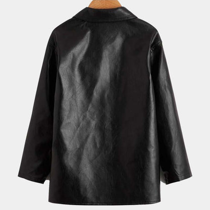 Toddler Boy Black Real Lambskin Leather Coat With Front Pocket Style And Satin Lining