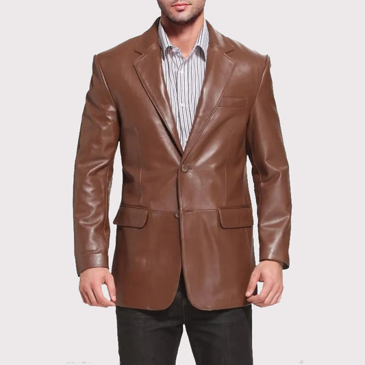 Men's Trendy Brown Leather Blazer