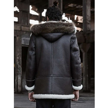 Brown B3 Shearling Bomber Jacket - Hooded Leather Coat