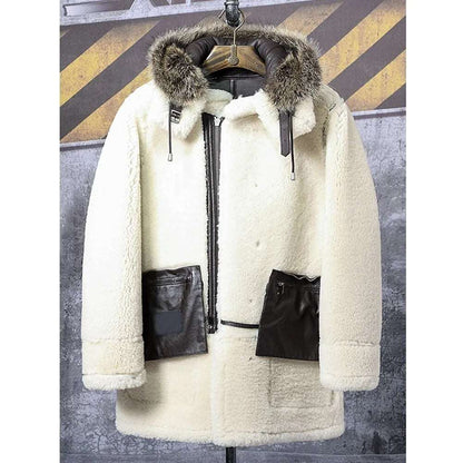 Brown B3 Shearling Bomber Jacket - Hooded Leather Coat