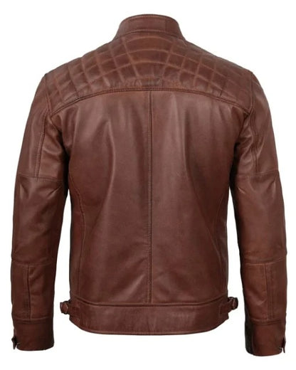 Brown Cafe Racer Quilted Leather Jacket