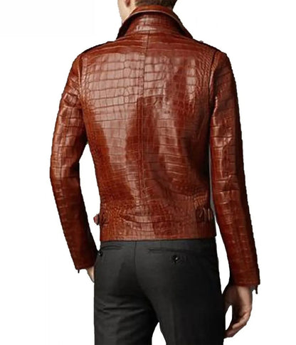 Brown Croc Leather Biker Jacket | Premium Men's Biker Jacket