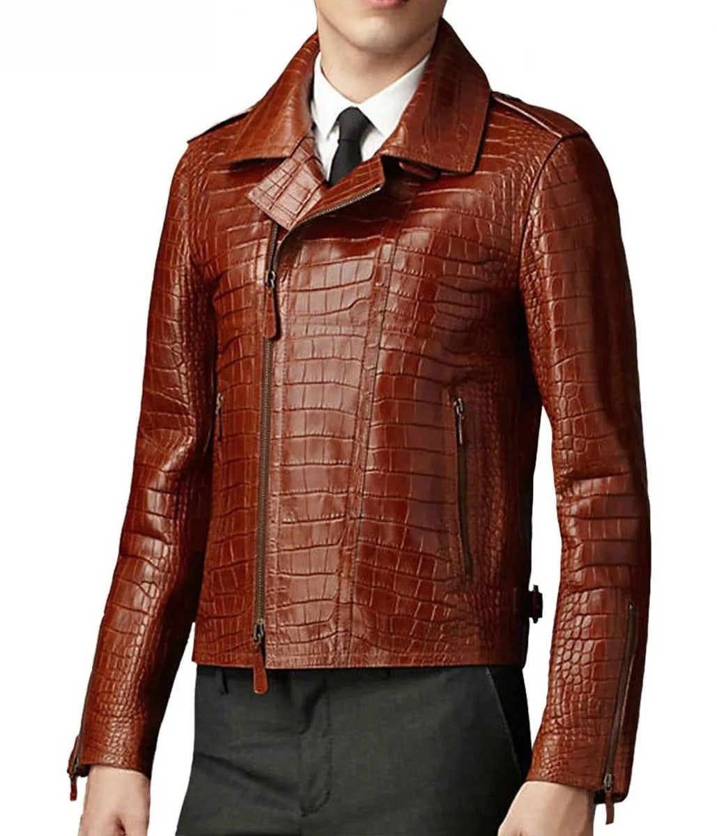 Brown Croc Leather Biker Jacket | Premium Men's Biker Jacket