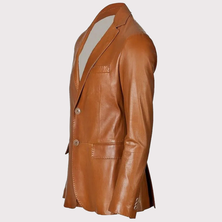 Brown Lambskin Leather Blazer Coat for Men