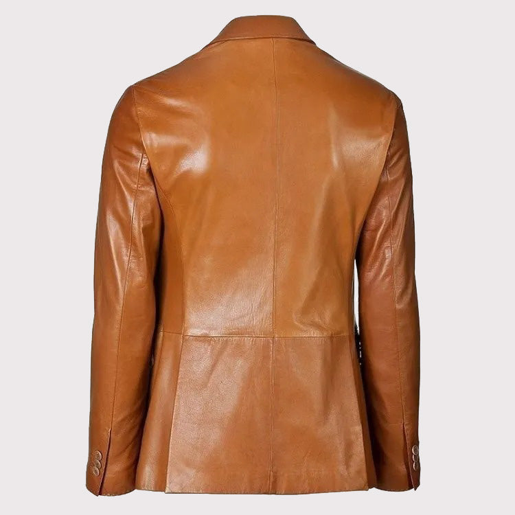 Brown Lambskin Leather Blazer Coat for Men
