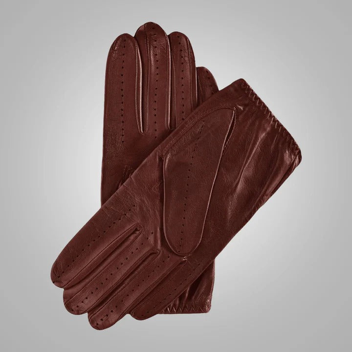 Brown Lambskin Leather Driving Gloves