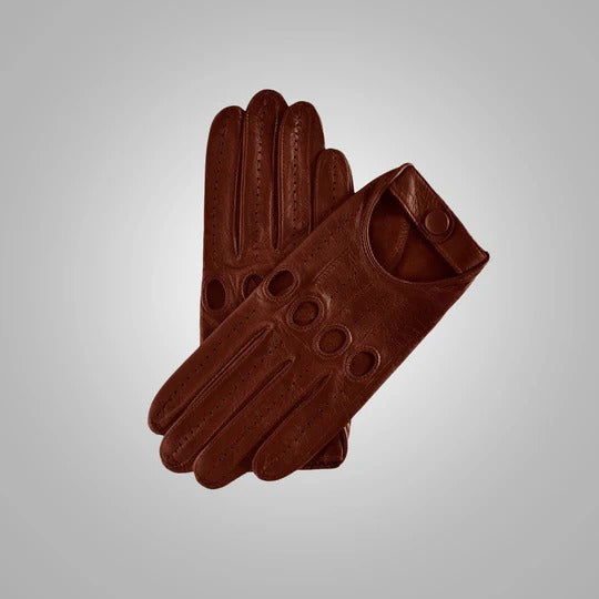 Brown Lambskin Leather Driving Gloves