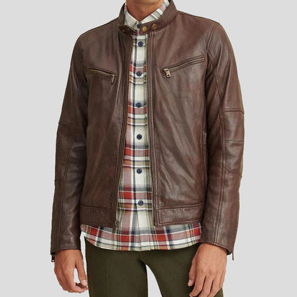Brown Leather Moto Biker Jacket - Stylish and Rugged