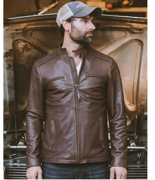 Brown Leather Moto Jacket