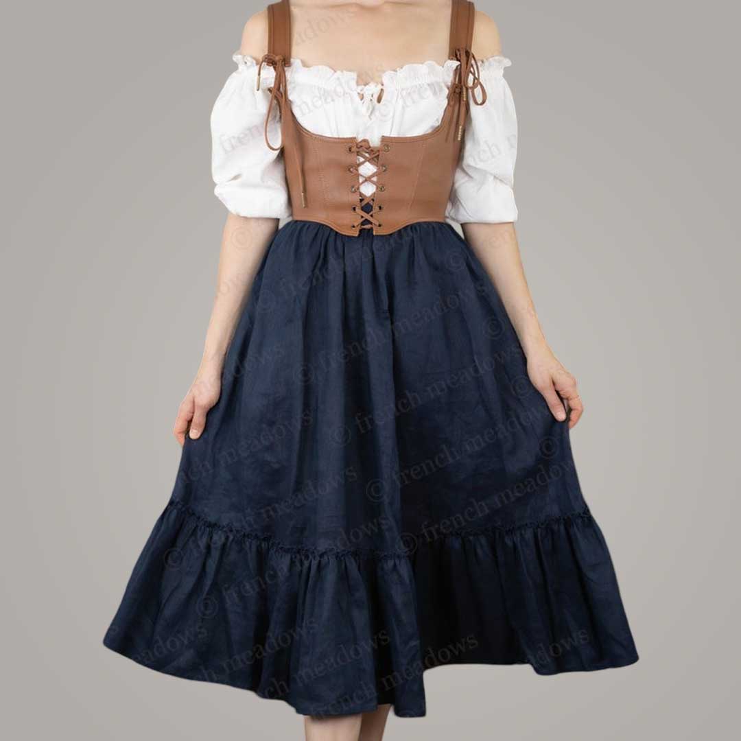 Brown Leather Underbust Corset Belt Renaissance Waist Cincher