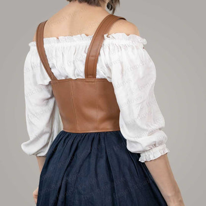 Brown Leather Underbust Corset Belt Renaissance Waist Cincher