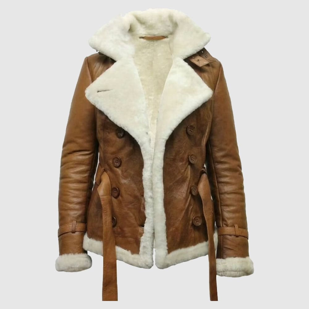 Brown Pilot Aviator Shearling Jacket for Women - Classic Style!