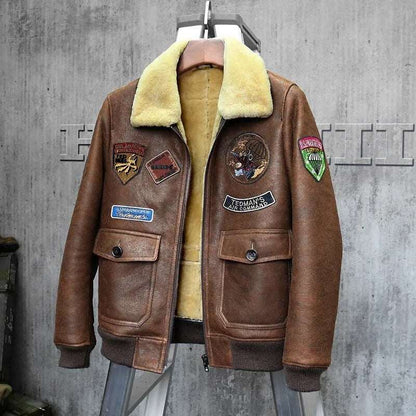 Brown Shearling Aviator Jacket - Men's Leather Coat