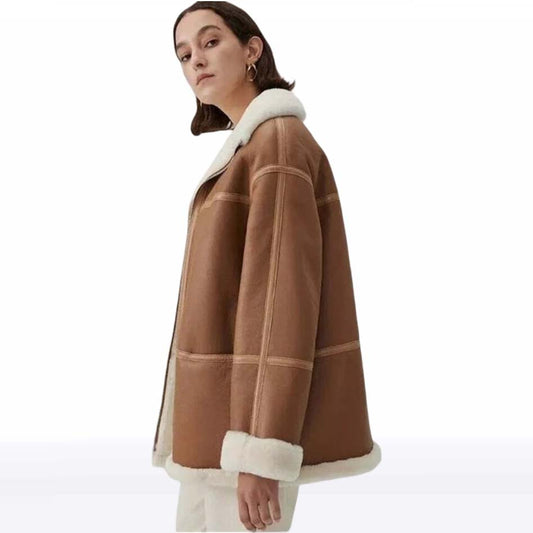 Brown Shearling B3 Fur Leather Jacket for Women
