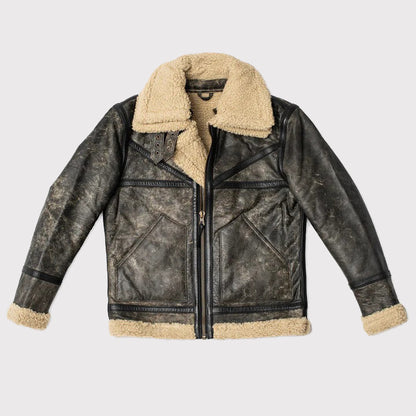 Brown Sheepskin Aviator Shearling Leather Jacket for Men