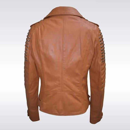 Brown leather jacket with studded details
