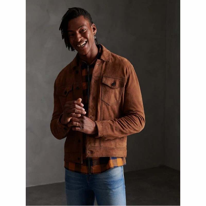 Brown Suede Leather Shirt Jacket