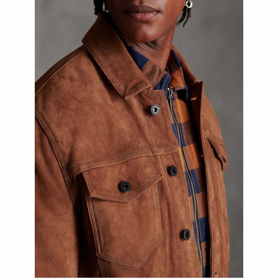 Brown Suede Leather Shirt Jacket